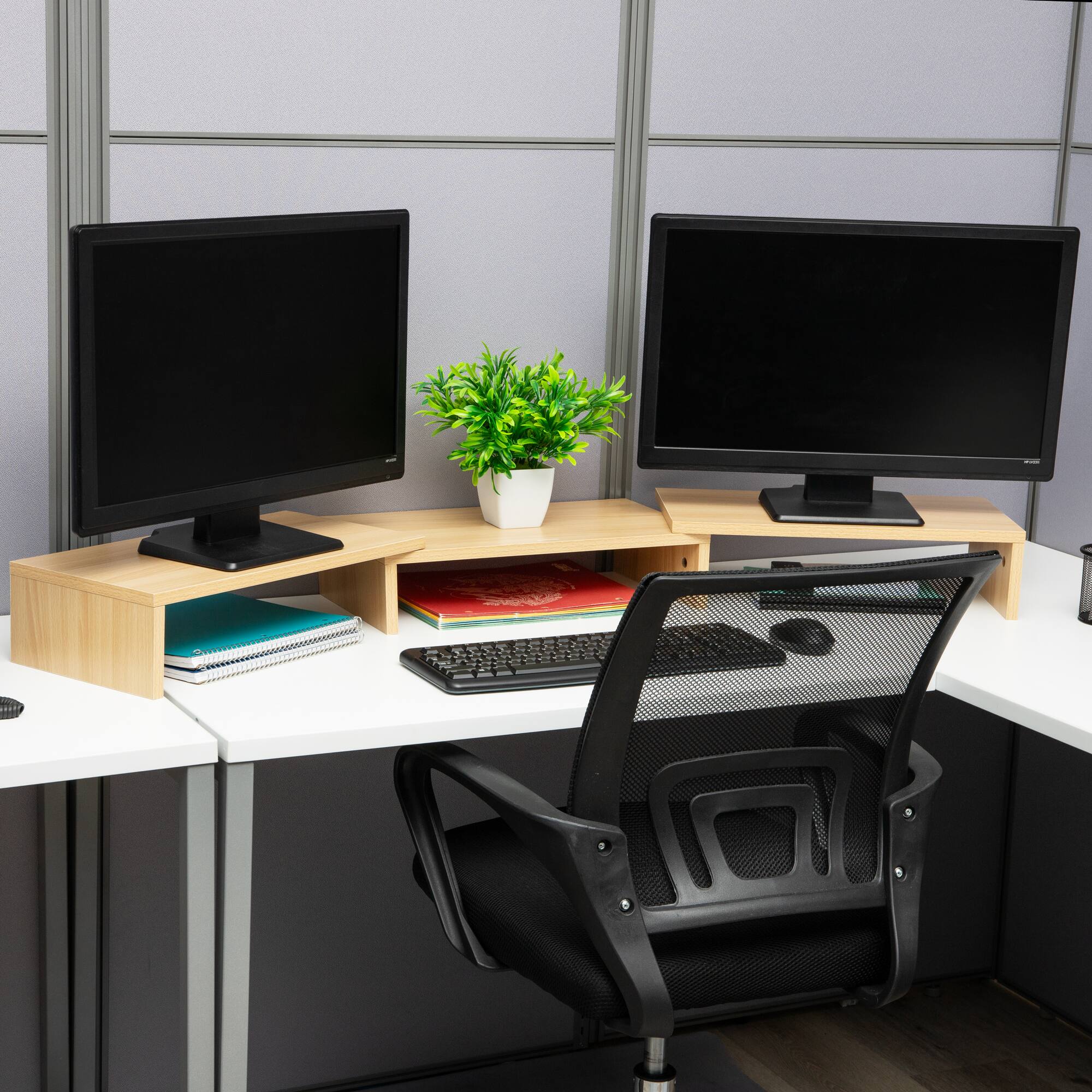 Mind Reader Dual Monitor Stand, Laptop Riser, Desktop Organizer, Office, MDF